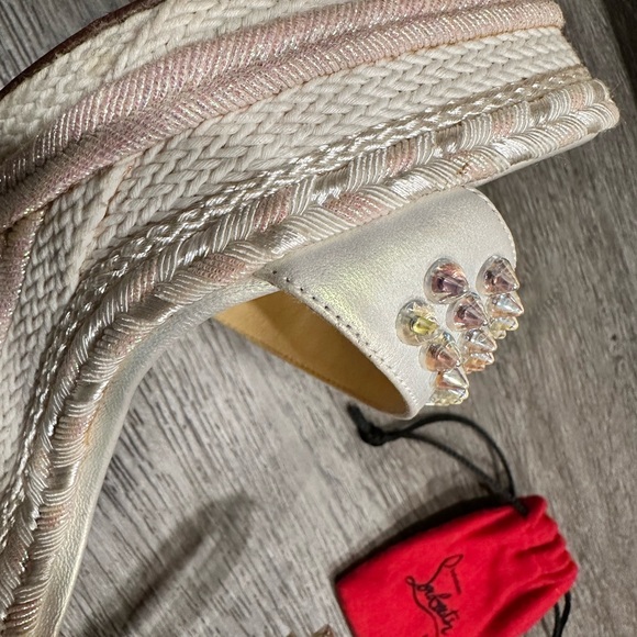 Christian Louboutin Pearl Embellished Wedge Sandals - Picture 10 of 16